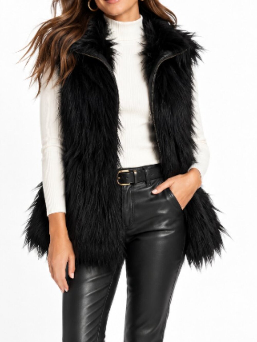 DENA NEW YORK- VEST Fur HIGH END Black VEGAN Faux  Small